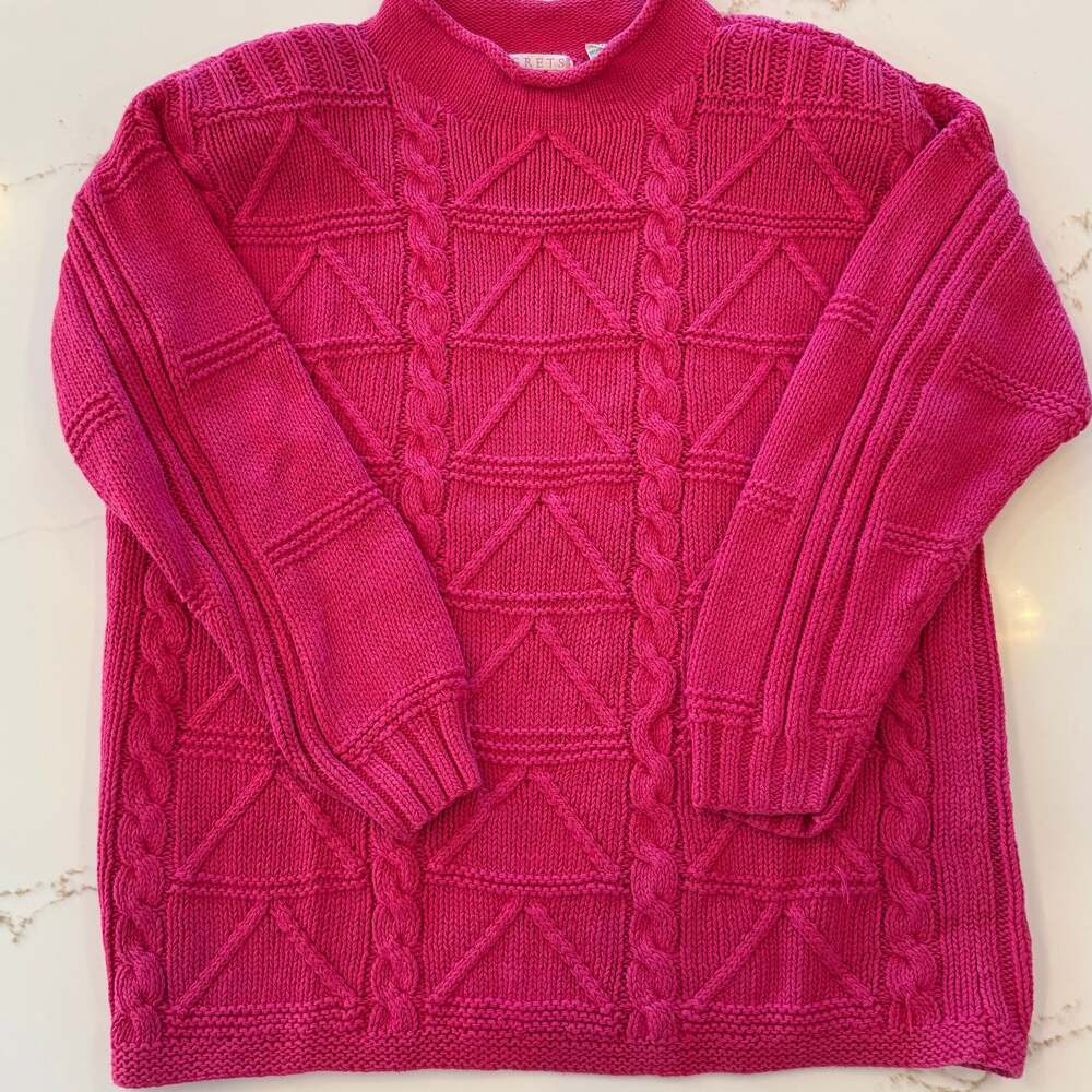 Segrets Sun Prints Hand Knit Cable Knit Pink Sweater Vintage Small